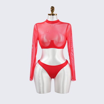 Mesh Crop Top Stockings Set