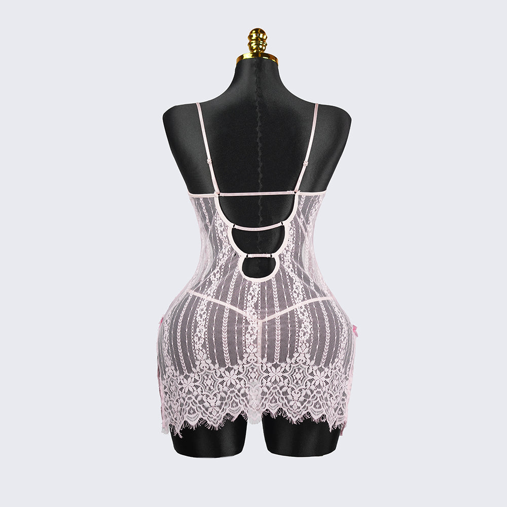 Sheer Pink Lace Chemise Slip Dress