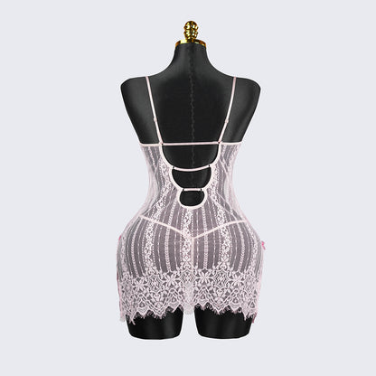 Sheer Pink Lace Chemise Slip Dress