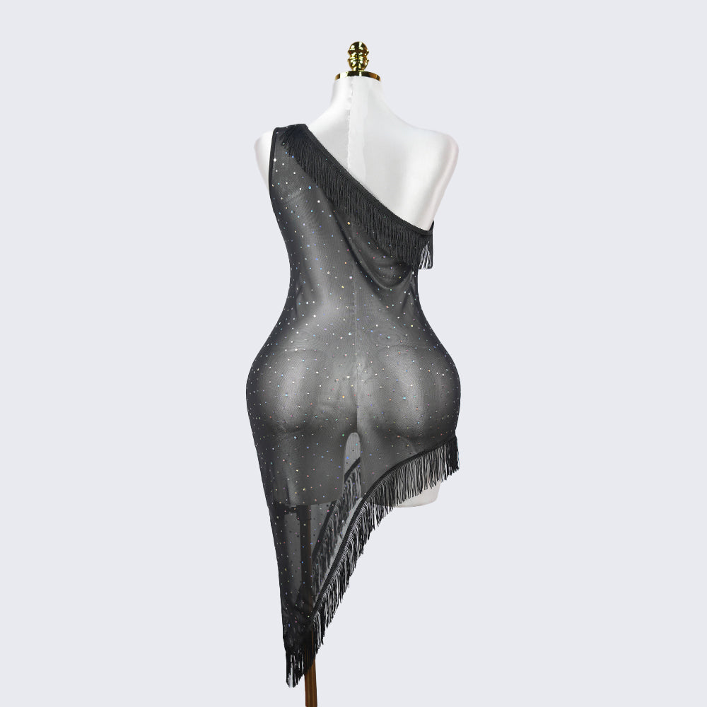 Sparkly Elegant Fringe Mesh Ruffled Sheer Nightwear Dress Lingerie