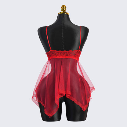 Full-body Lace See-through Top Thong Set