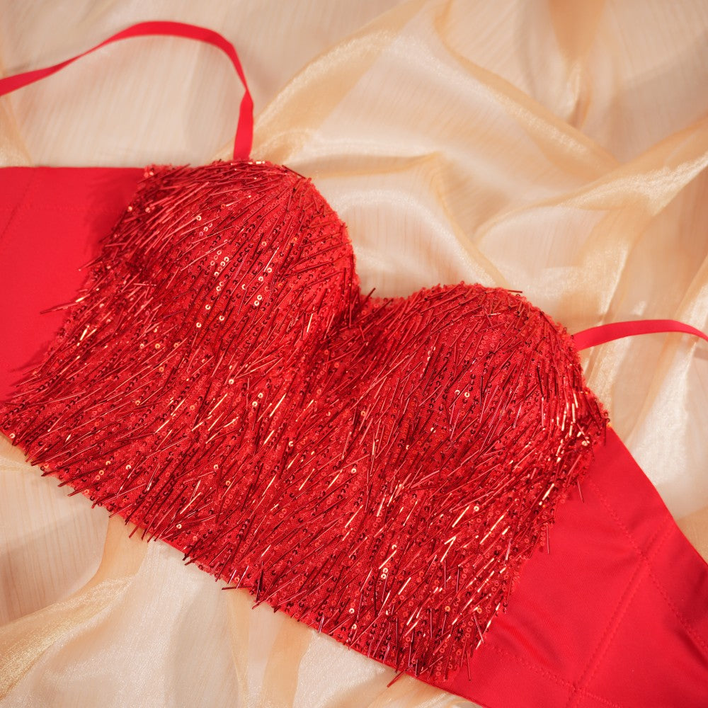 Glint Sequin & Bead-Embellished Camisole Corset Top