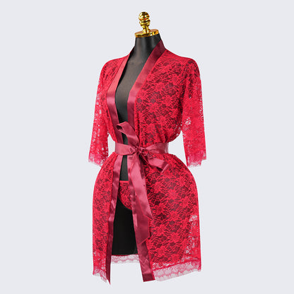 Lace Embroidered Sheer Hollow-Out Robe