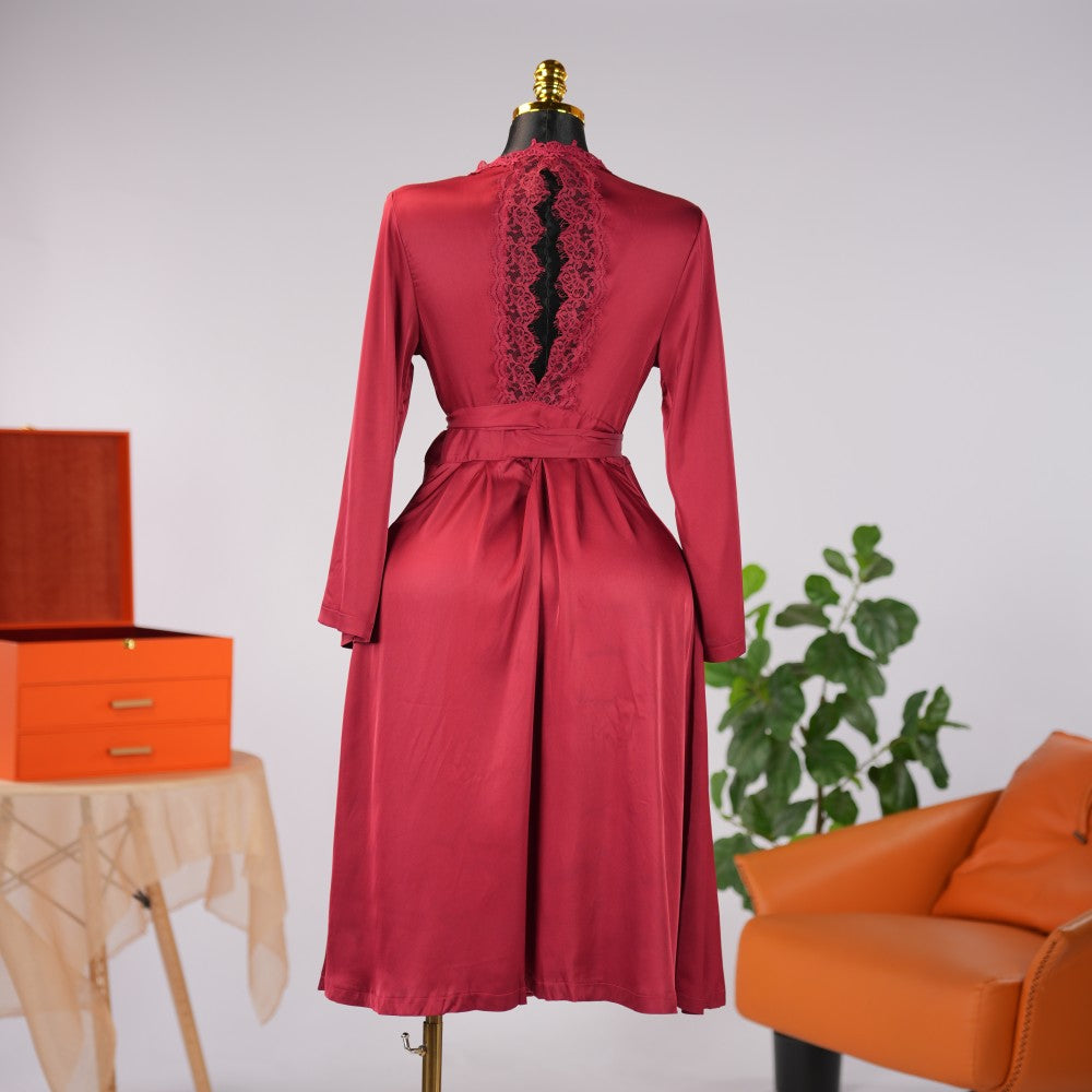 Long Sleeve Satin Lace Robe