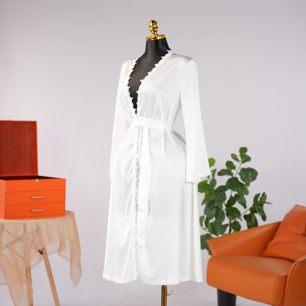 Long Sleeve Satin Lace Robe