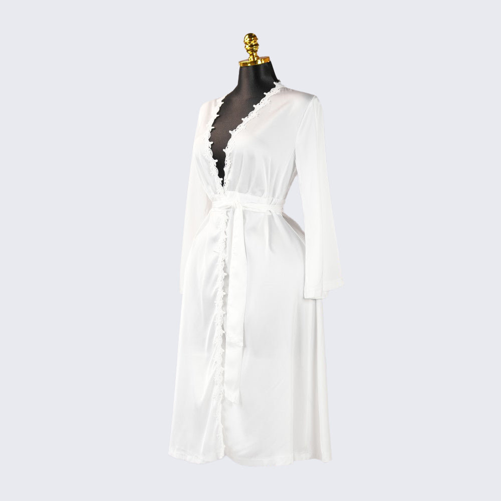 Long Sleeve Satin Lace Robe